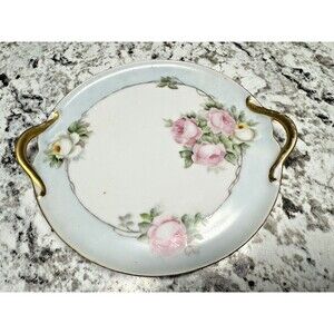 Antique RS Germany  Rose Flowers Hand Painted 6.5 "  Trinket Dish. Gold Trim